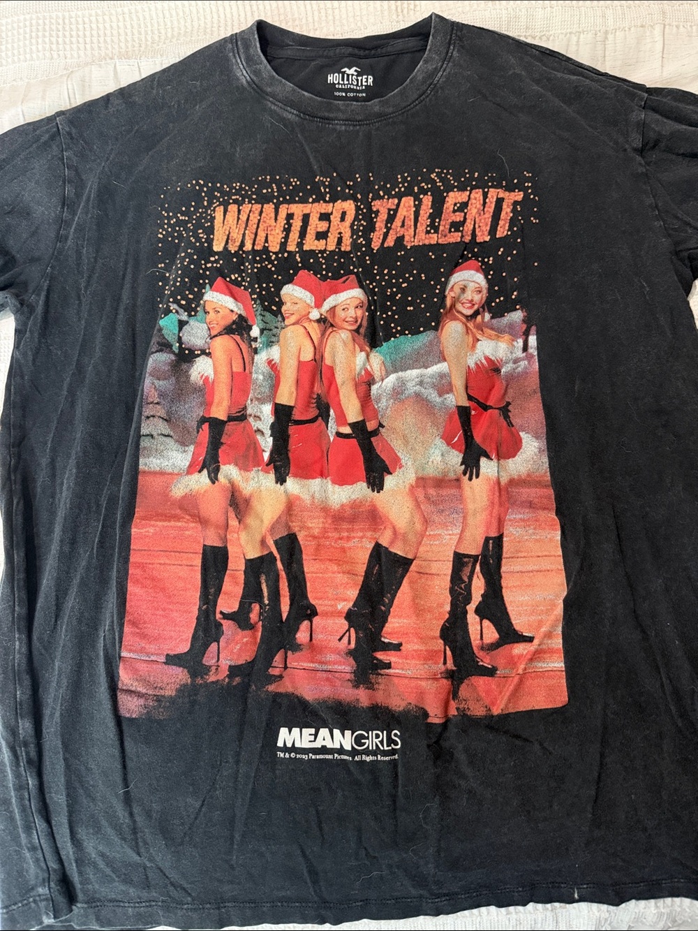 Hollister Black Tee with Red & White Mean Girls 'Winter Talent' Graphic